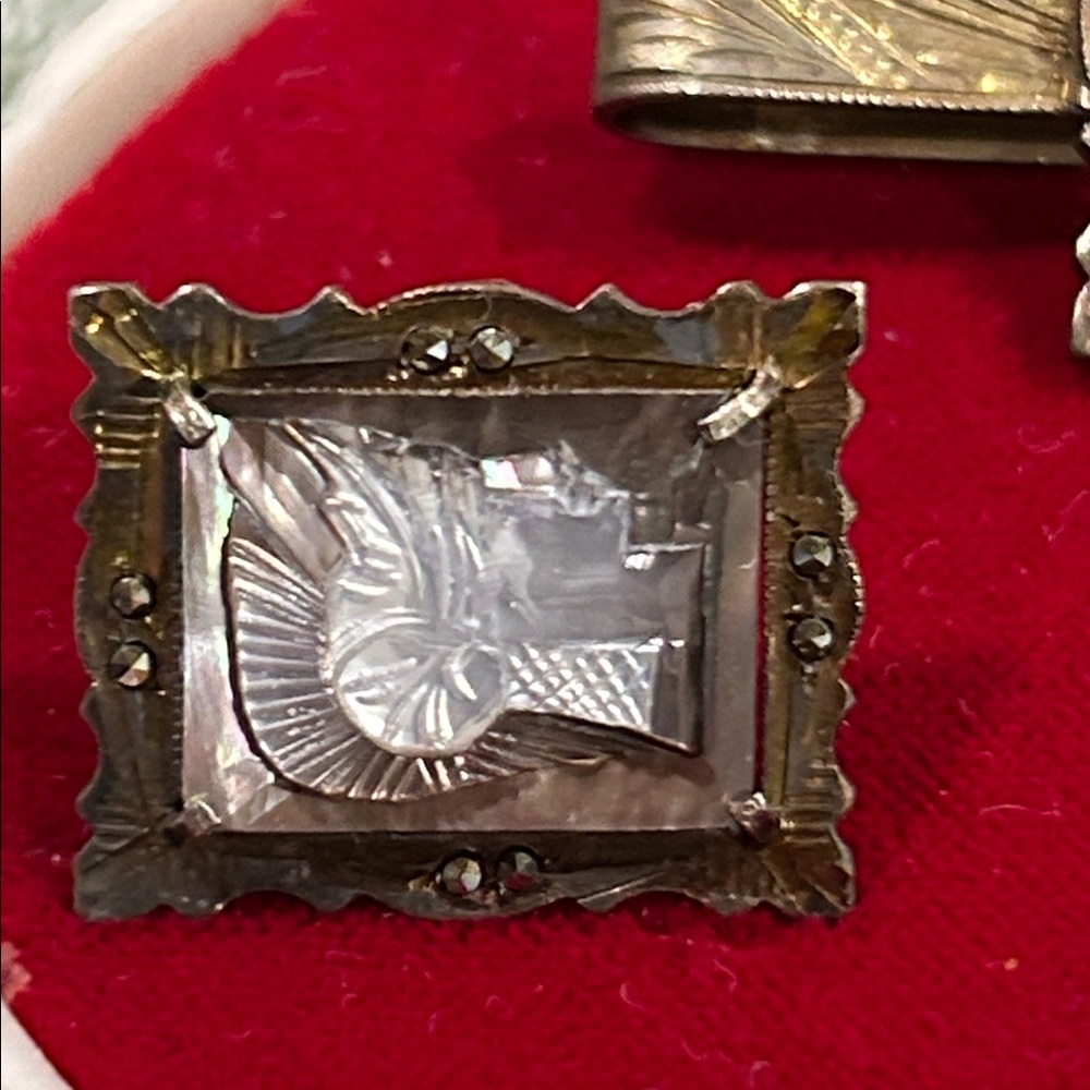 Vintage 40’s 800 silver cameo tie bar & cufflinks from the Cameos Factory Italy - Picture 5 of 15